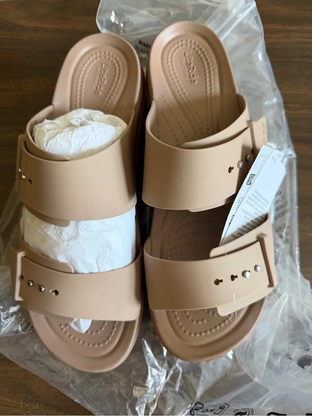 CROCS Brooklyn Buckle Slides in Nude Blush